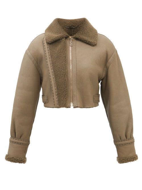 Fendi - Cropped Shearling Jacket - Womens - Grey