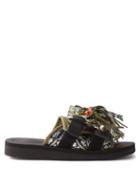 Alanui - X Suicoke Fringed Canvas-strap Slides - Womens - Green Multi