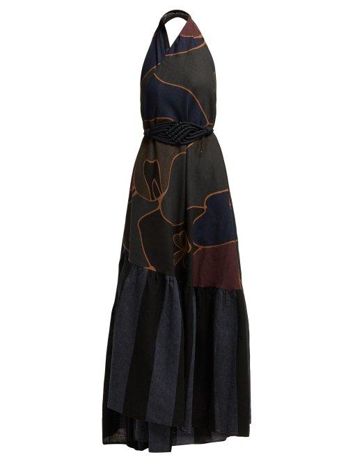 Matchesfashion.com Love Binetti - Halterneck Cotton Maxi Dress - Womens - Black Multi