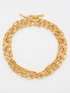 Timeless Pearly - Elongated Chain-link 24kt Gold-plated Necklace - Womens - Yellow Gold
