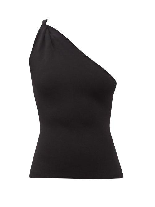 Ladies Rtw Galvan - Persephone Twisted One-shoulder Knitted Jersey Top - Womens - Black