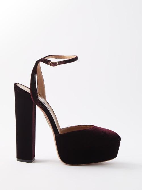 Aquazzura - So High Plateau 140 Velvet Sandals - Womens - Red