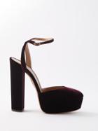 Aquazzura - So High Plateau 140 Velvet Sandals - Womens - Red