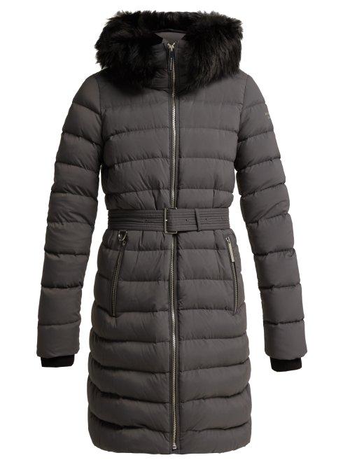 Matchesfashion.com Burberry - Limehouse Shearling Trim Padded Coat - Womens - Grey