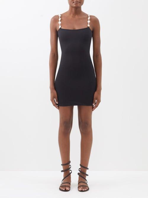 Maygel Coronel - Arges Baroque Pearl-embellished Jersey Mini Dress - Womens - Black