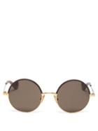 Matchesfashion.com Loewe - Leather-trimmed Round Metal Sunglasses - Womens - Brown