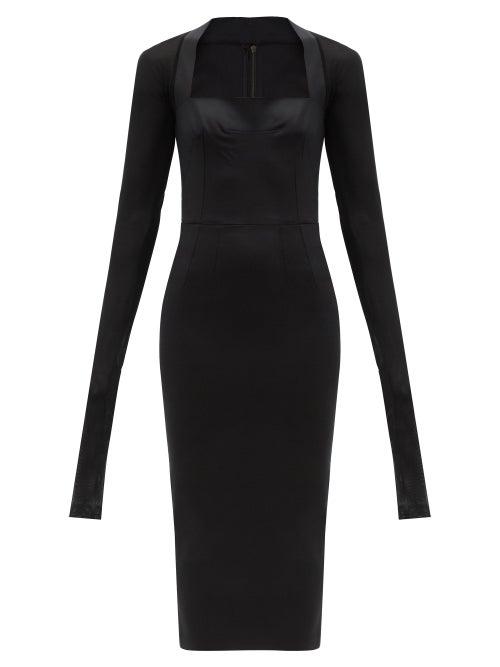 Dolce & Gabbana - Square-neck Crepe And Mesh Midi Dress - Womens - Black