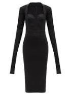 Dolce & Gabbana - Square-neck Crepe And Mesh Midi Dress - Womens - Black