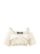 Matchesfashion.com Jacquemus - Alzou Twisted-strap Buttoned Canvas Cropped Top - Womens - Light Beige