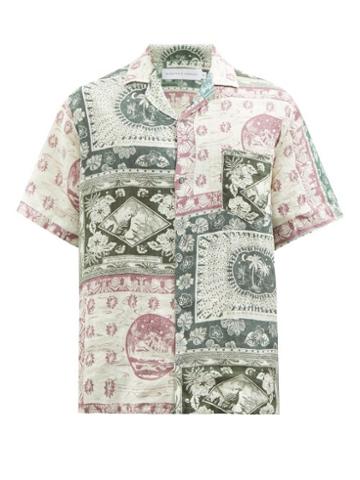 Mens Basics Desmond & Dempsey - Lamba-print Organic-linen Shirt - Mens - Multi