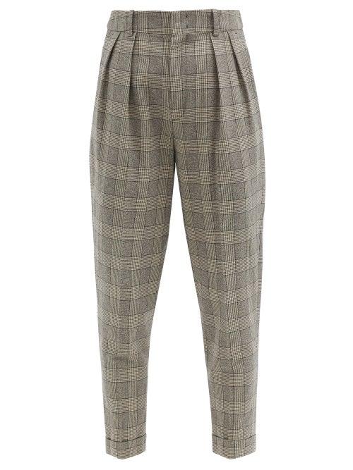 Matchesfashion.com Isabel Marant - Oceyo Pleated Prince Of Wales-check Twill Trousers - Womens - Grey