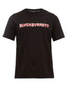 Matchesfashion.com Blackbarrett By Neil Barrett - Strikethrough Logo Print Cotton T Shirt - Mens - Black Multi