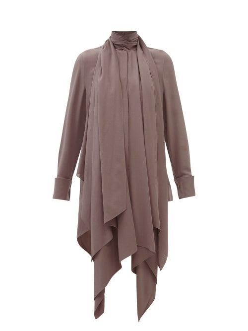 Fendi - Tie-neck Handkerchief-hem Silk-georgette Blouse - Womens - Grey