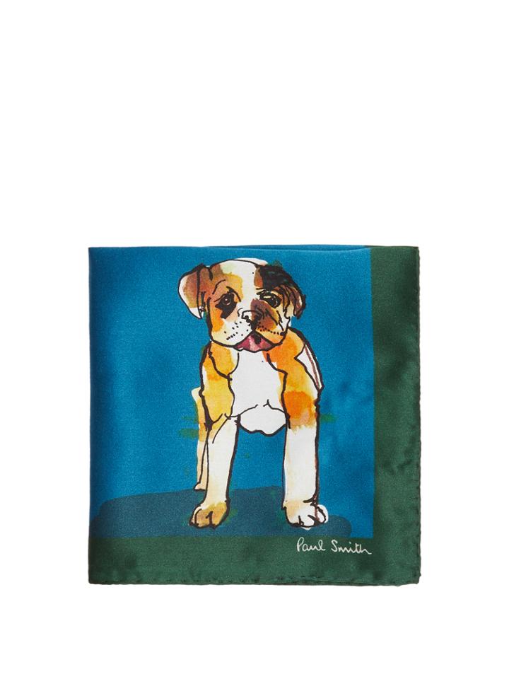 Paul Smith Dog-print Silk-satin Pocket Square