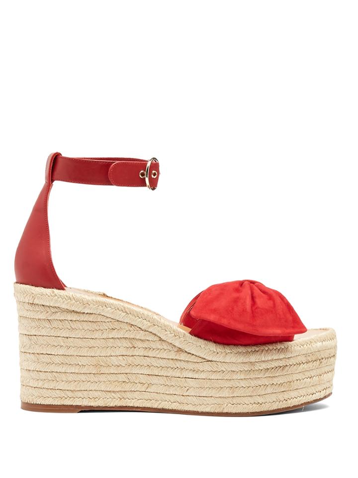 Valentino Tropical Bow Suede Espadrille Wedge Sandals