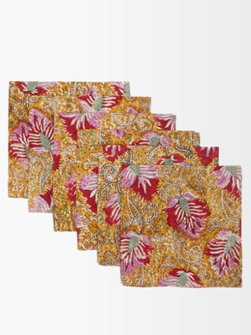 Les Ottomans - Set Of Six Block-printed Cotton Napkins - Gold