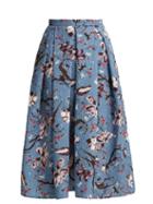 Matchesfashion.com Erdem - Ina Tulip Dream Print Cloqu Midi Skirt - Womens - Blue Multi