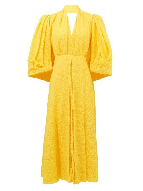 Matchesfashion.com Emilia Wickstead - Deva Puff-sleeve Cotton-blend Cloqu Dress - Womens - Yellow