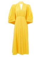 Matchesfashion.com Emilia Wickstead - Deva Puff-sleeve Cotton-blend Cloqu Dress - Womens - Yellow
