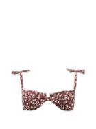 Matchesfashion.com Ganni - Tie-strap Graphic-print Underwired Bikini Top - Womens - Brown Print