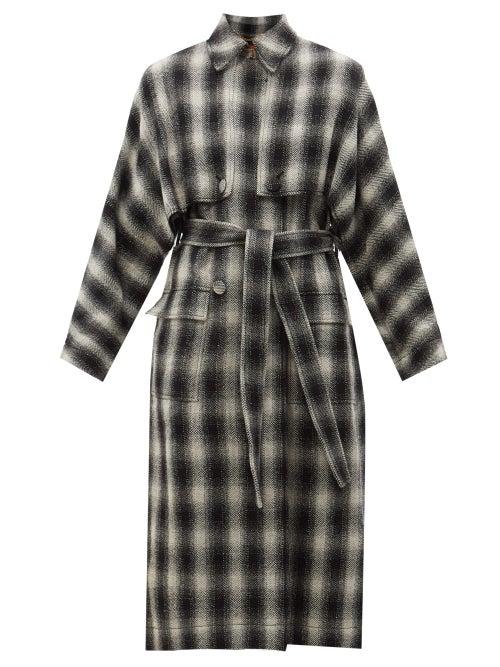 Altuzarra - Hitchcock Ombr-check Wool-blend Trench Coat - Womens - Black White