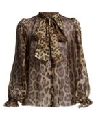 Matchesfashion.com Dolce & Gabbana - Leopard Print Pussy Bow Silk Blouse - Womens - Leopard