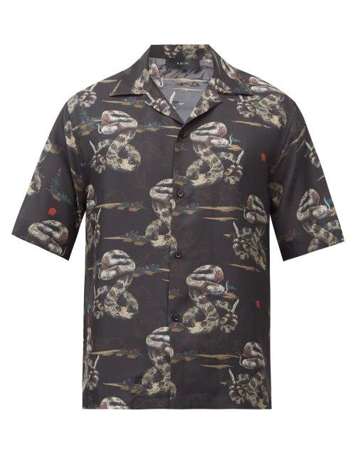Matchesfashion.com Amiri - Rattlesnake-print Silk-twill Shirt - Mens - Black