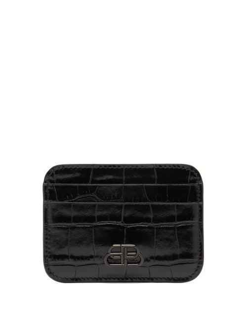 Matchesfashion.com Balenciaga - Logo Plaque Crocodile Effect Leather Cardholder - Womens - Black
