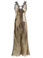 Matchesfashion.com Maria Lucia Hohan - Nickole Lace Trimmed Silk Lam Slip Dress - Womens - Gold