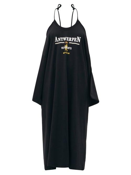 Matchesfashion.com Vetements - Deconstructed Antwerpen-print Jersey Dress - Womens - Black