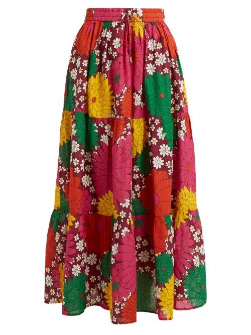 Matchesfashion.com Dodo Bar Or - Batira Floral Print Cotton Poplin Skirt - Womens - Burgundy Print