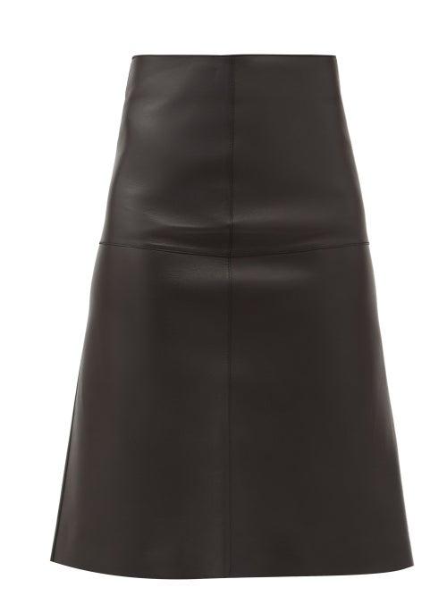 Matchesfashion.com Totme - High-rise Leather Midi Skirt - Womens - Black