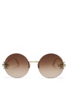 Matchesfashion.com Alexander Mcqueen - Crystal & Faux Pearl Spider Round Metal Sunglasses - Womens - Brown Gold