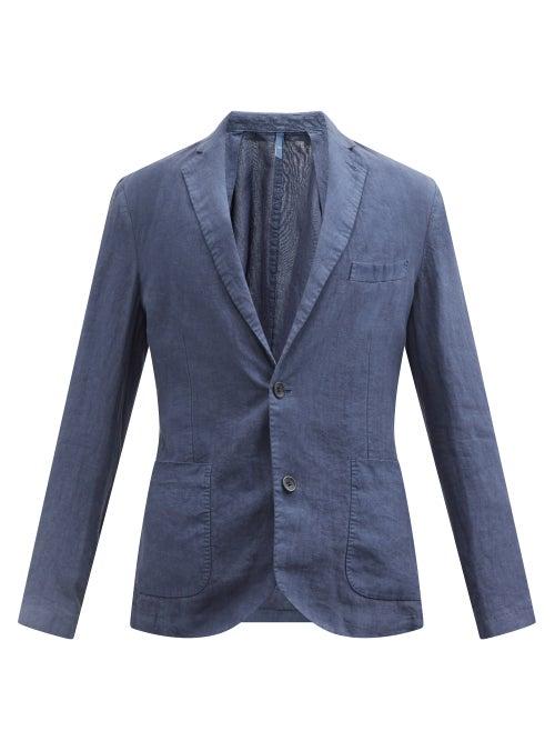 120 Lino 120% Lino - Patch-pocket Linen-hopsack Suit Jacket - Mens - Navy