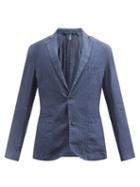 120 Lino 120% Lino - Patch-pocket Linen-hopsack Suit Jacket - Mens - Navy