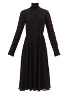 Matchesfashion.com Rochas - High-neck Gathered Crepe Dress - Womens - Black
