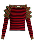 Gucci Striped Ruffled-shoulder Wool Sweater
