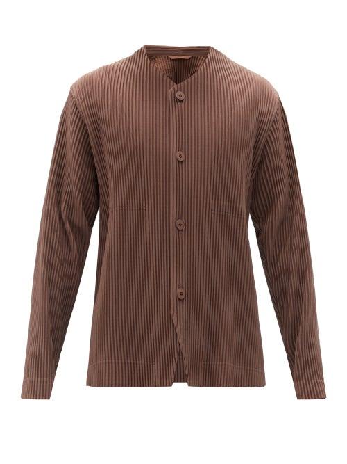 Matchesfashion.com Homme Pliss Issey Miyake - Collarless Technical-pleated Jersey Jacket - Mens - Brown