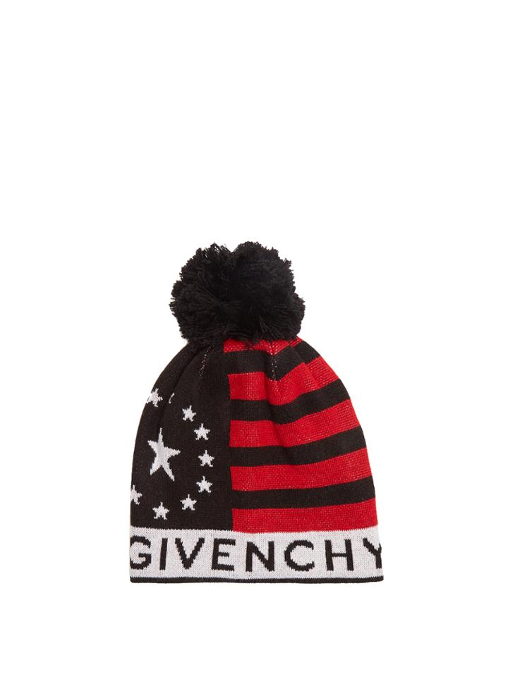 Givenchy Pompom Logo-print Wool-blend Beanie Hat