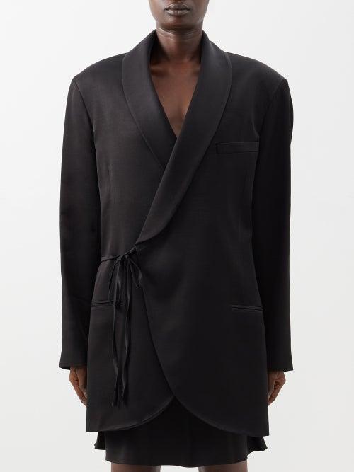 Raey - Tie-front Satin Tux Jacket - Womens - Black