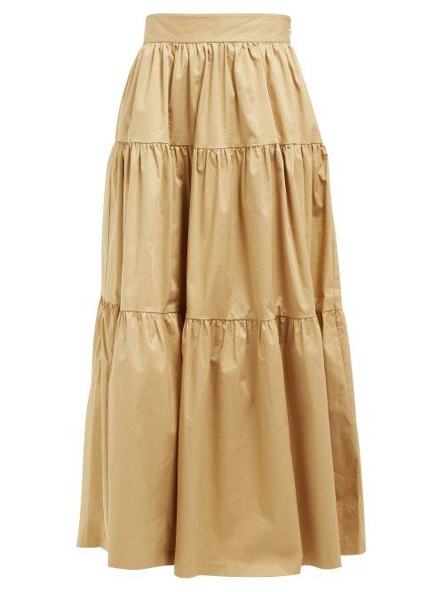 Matchesfashion.com Staud - Sea Tiered Cotton Blend Skirt - Womens - Beige