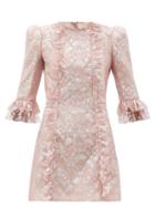 Matchesfashion.com The Vampire's Wife - The Love Letter Ruffled Metallic Lace Dress - Womens - Light Pink