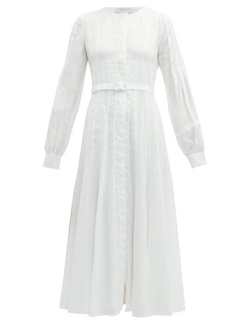 Matchesfashion.com Gabriela Hearst - Gertrude Aloe Infused Linen Midi Dress - Womens - White
