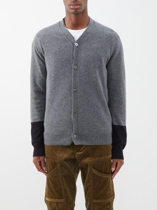 Comme Des Garons Shirt - Sleeve-panel Wool Cardigan - Mens - Grey