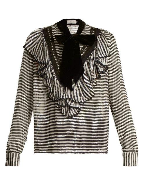 Matchesfashion.com Preen By Thornton Bregazzi - Phillipa Silk Blend Devor Top - Womens - Black Stripe