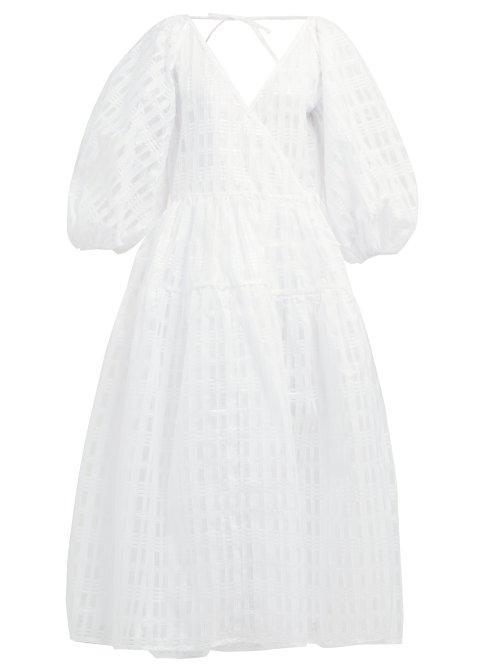 Matchesfashion.com Cecilie Bahnsen - Refitze Balloon Sleeve Wrap Midi Dress - Womens - White