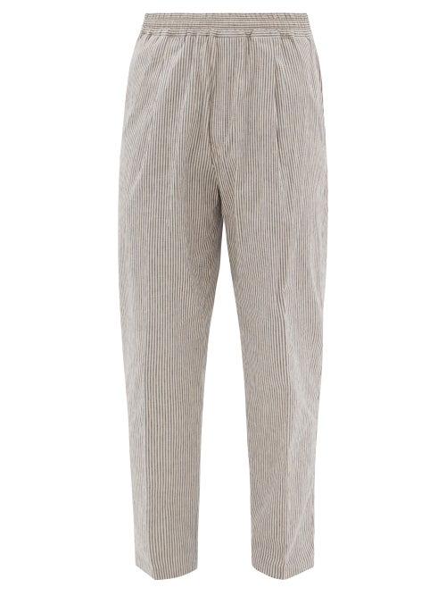Matchesfashion.com The Gigi - King Striped Drawstring Cotton-blend Trousers - Mens - Grey White