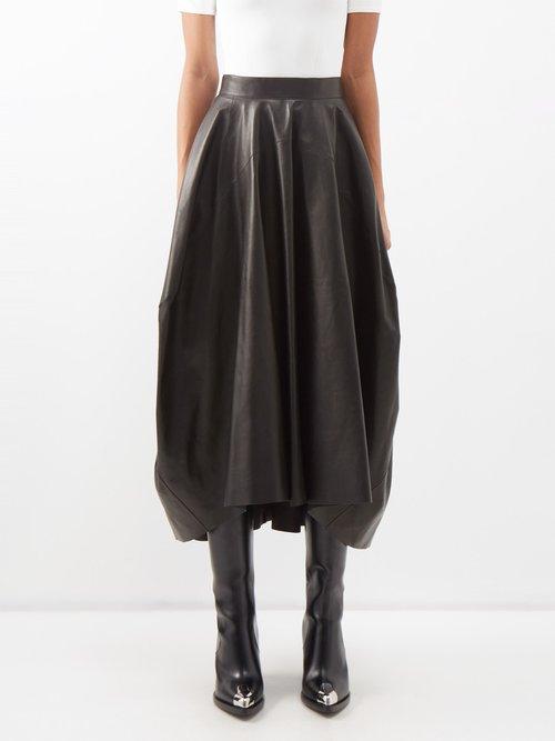 Alexander Mcqueen - Leather Midi Skirt - Womens - Black
