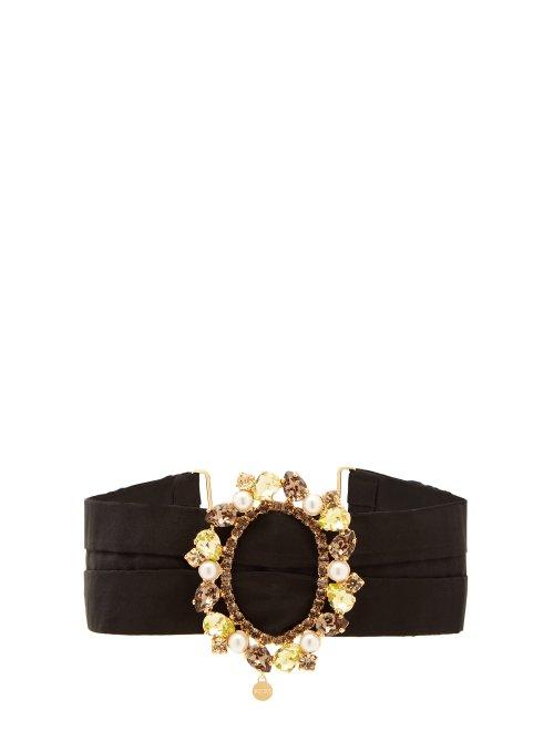 Matchesfashion.com Erdem - Crystal And Faux Pearl Satin Choker - Womens - Black