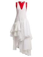 Matchesfashion.com Marine Serre - Tiered Cotton And Technical Fabric Dress - Womens - Red Multi